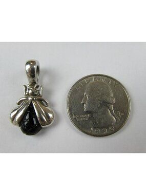 Slane & Slane Sterling Silver Onyx and Diamond Eye Bee Pendant Hinged Bail
